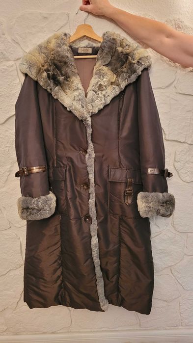 Płaszcz długi z futerkiem