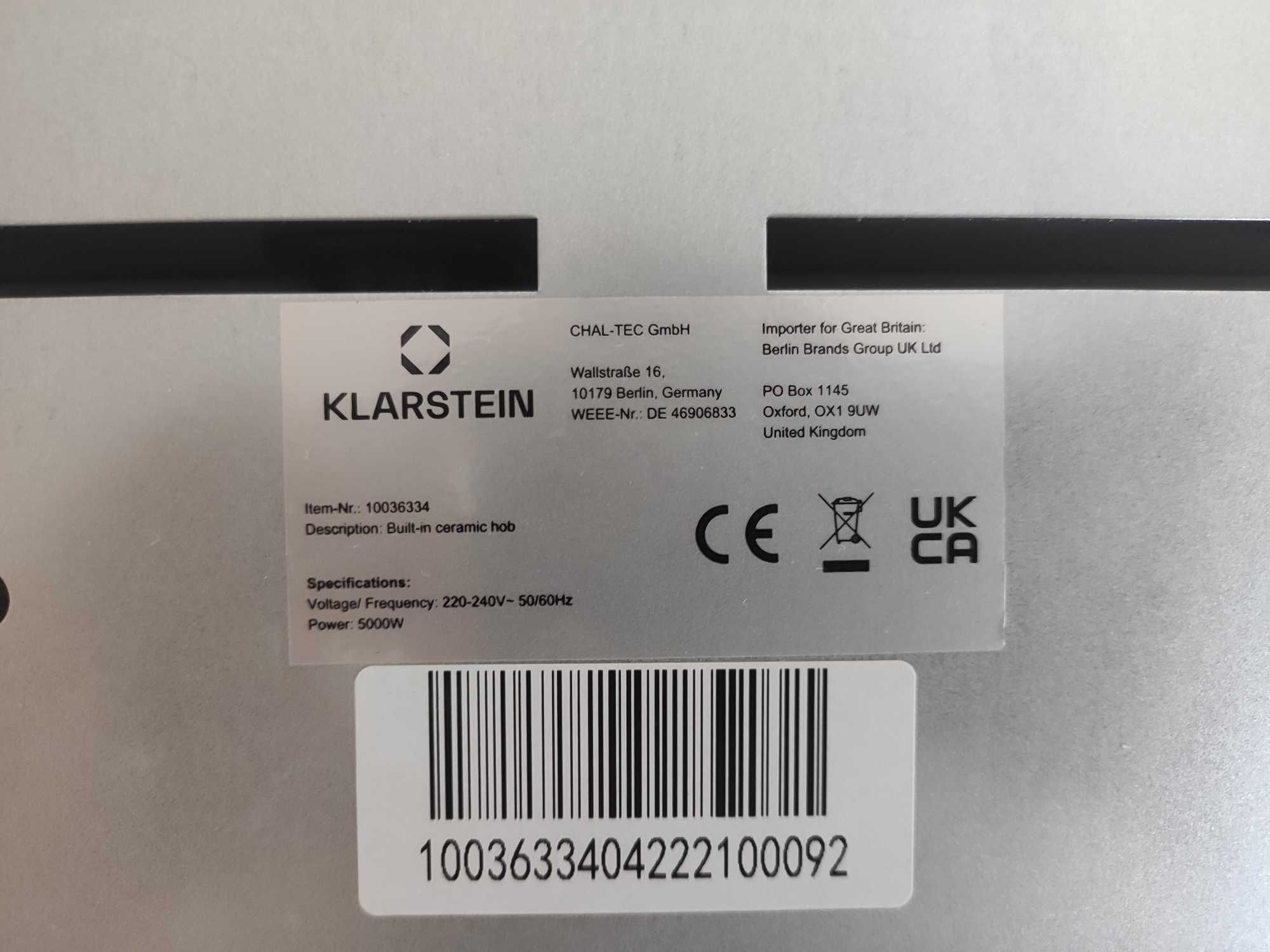 Німецька скляна варильна поверхня Klarstein інфрачервона