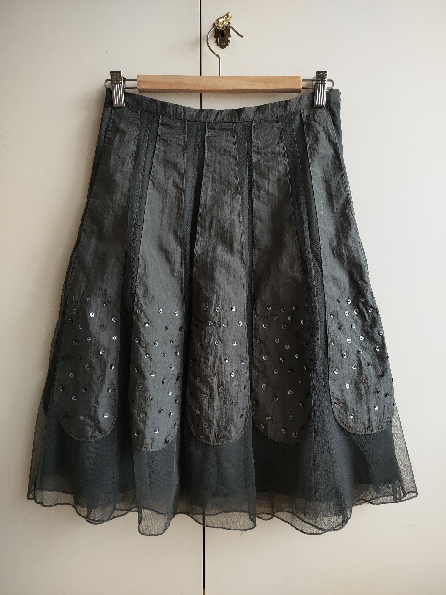 Tiulowa midi szara spódnica z cekinami damska Vero moda 34 XS
