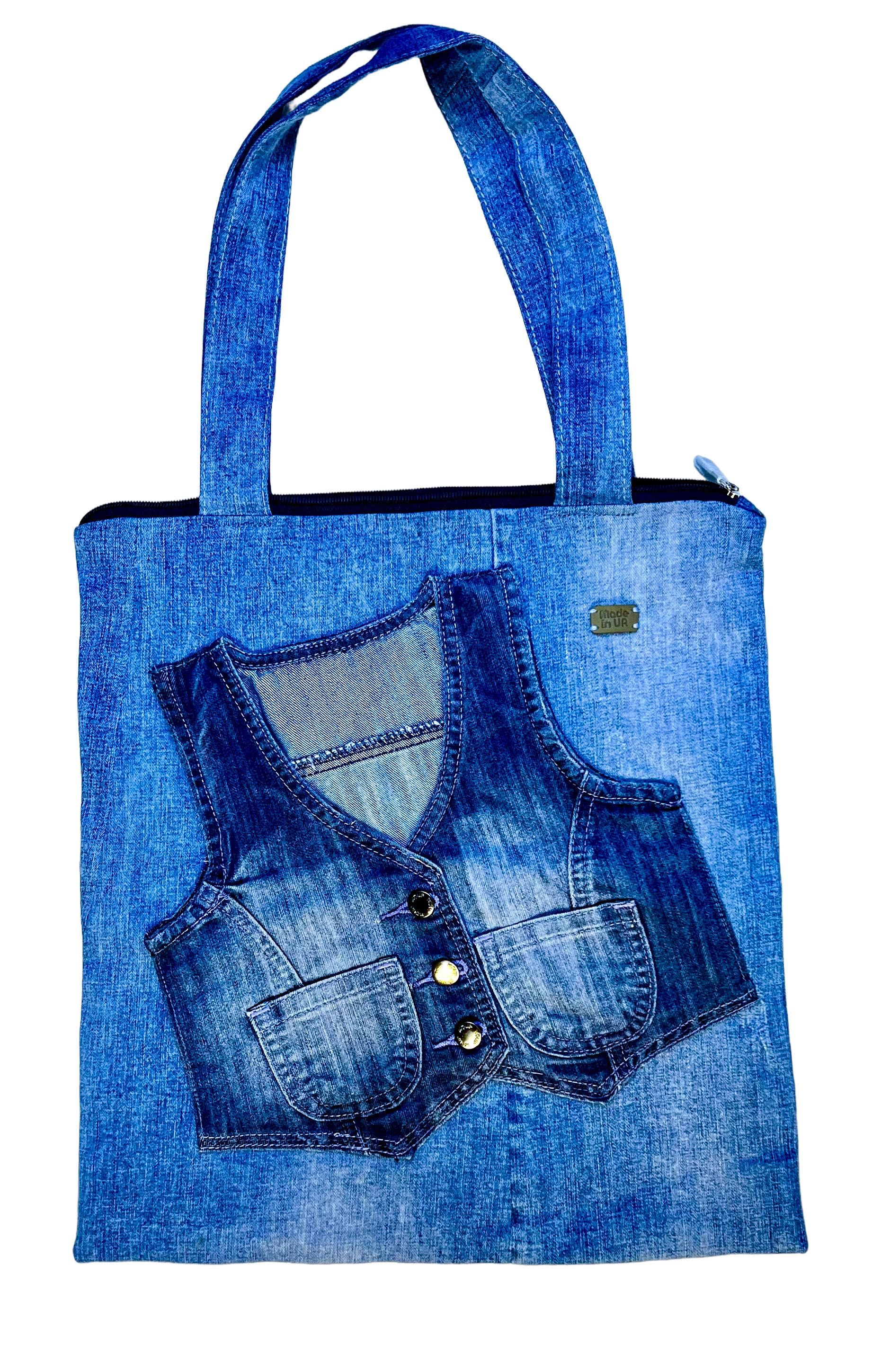 джинсовий шоппер , сумка ручної роботи , denim tote, zero waste торба