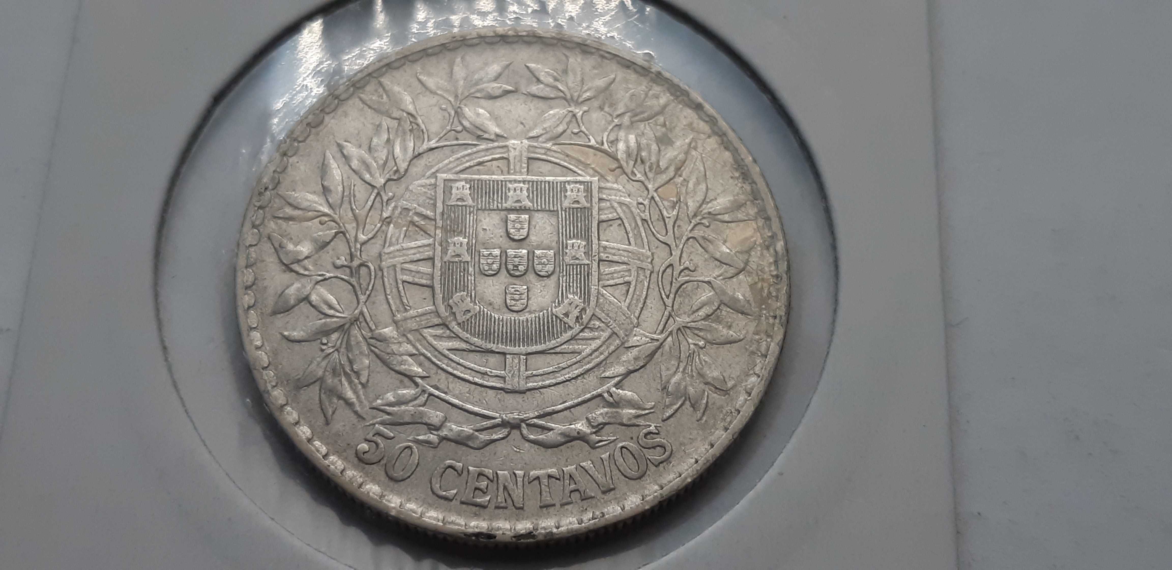 Portugalia 50 centavos 1913 rok srebro - real foto