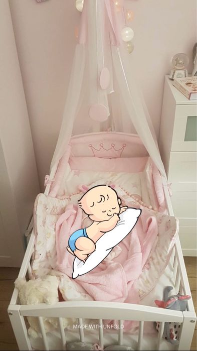 Ochraniacz, przescieradlo + baldachim do łózeczka dla maluszka