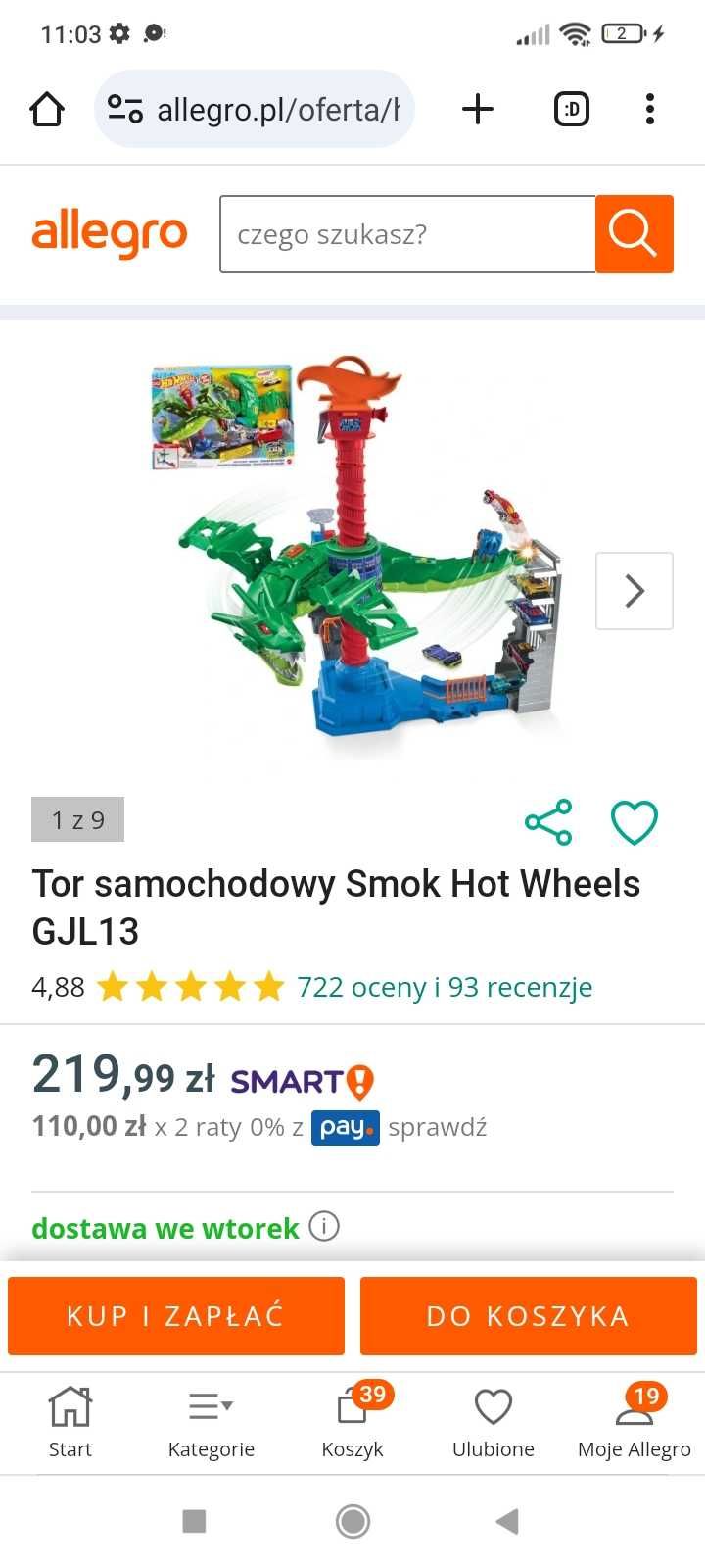 Smok Hot wheels tor wyrzutnia