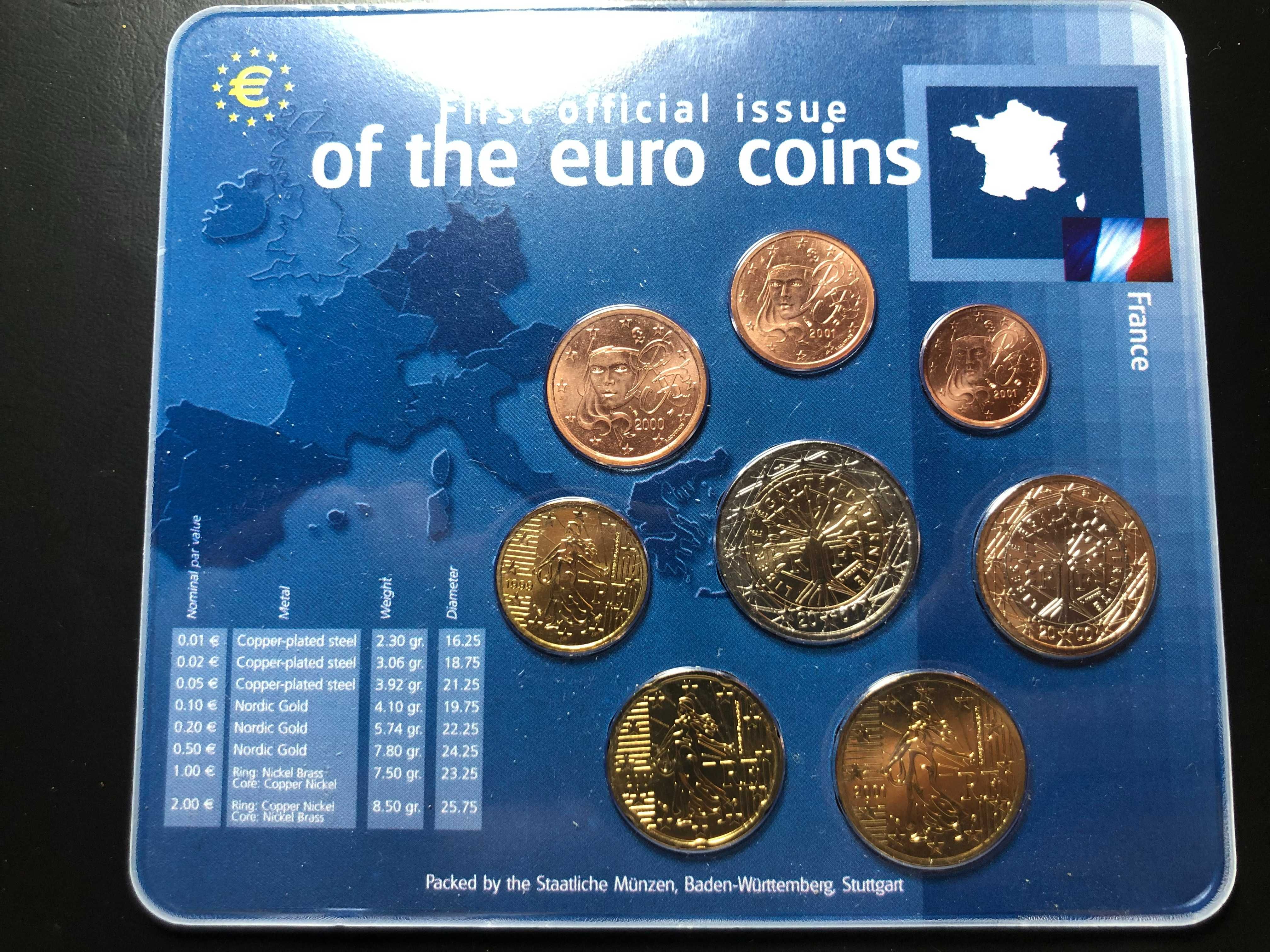 Set Anual Euros França Vários 1999 e 2000 UNC com Blister