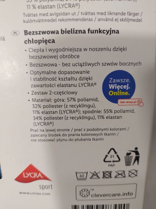 Bezszwowa bielizna funkcyjna chłopięca 134/140