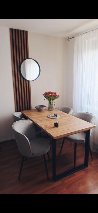 Zestaw Stół + 4 krzesła stół Loft rozkladany metalowe nogi dąb złoty