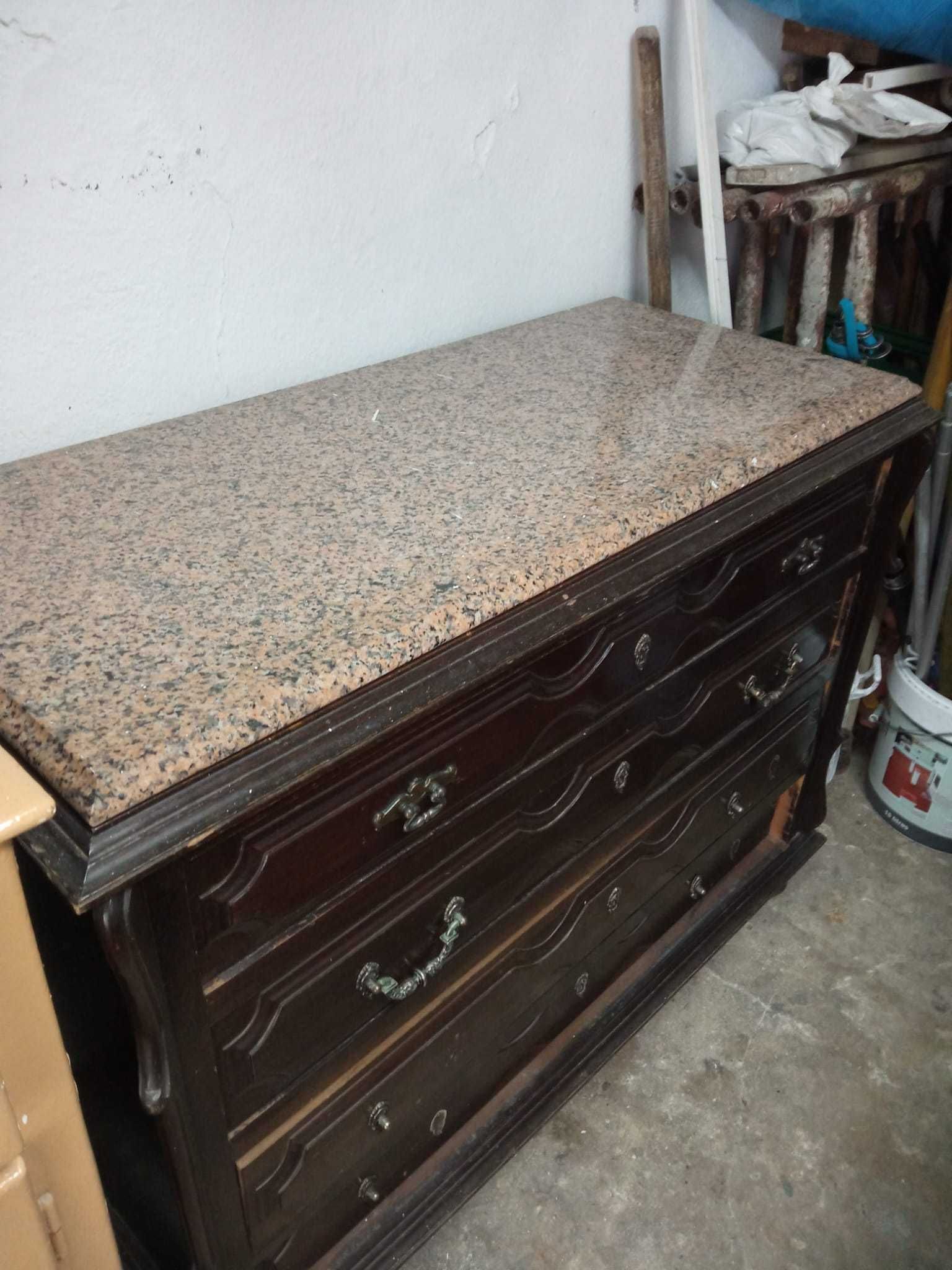 Cómoda antiga mogno séc. XIX 4 gavetas com pedra mármore no topo
