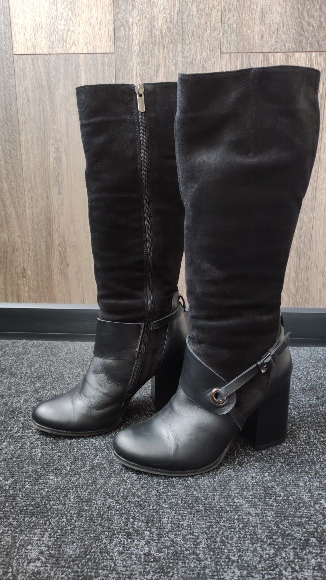 Жіночі шкіряні чоботи/женские кожаные сапоги європейська зима 40