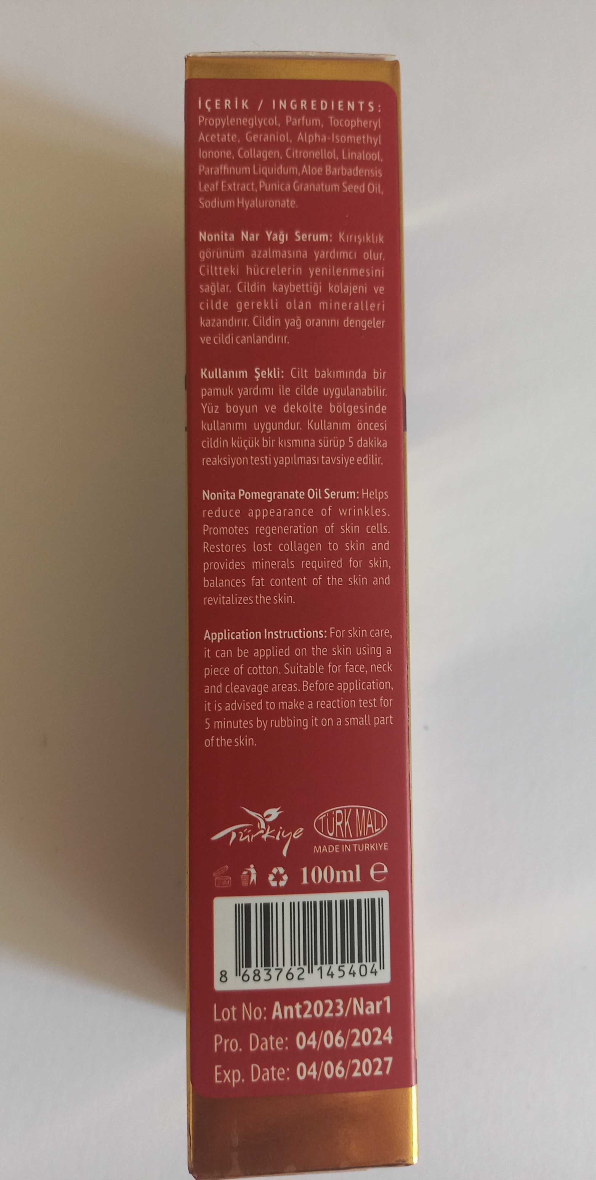Serum z olejkiem z granatu do pielęgnacji twarzy, skóry i włosów.