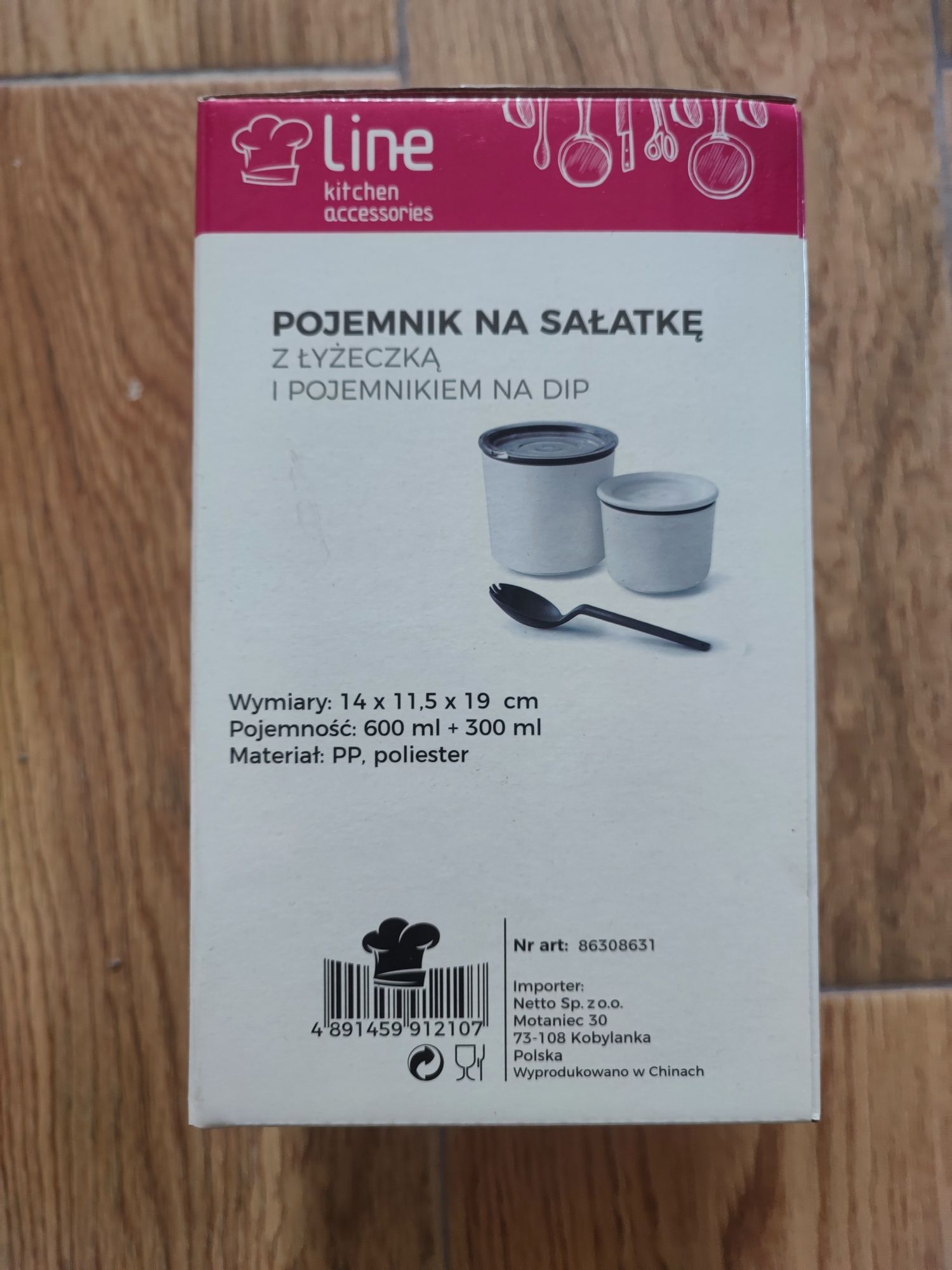 Pojemnik na sałatkę z łyżeczką i pojemnikiem na dip