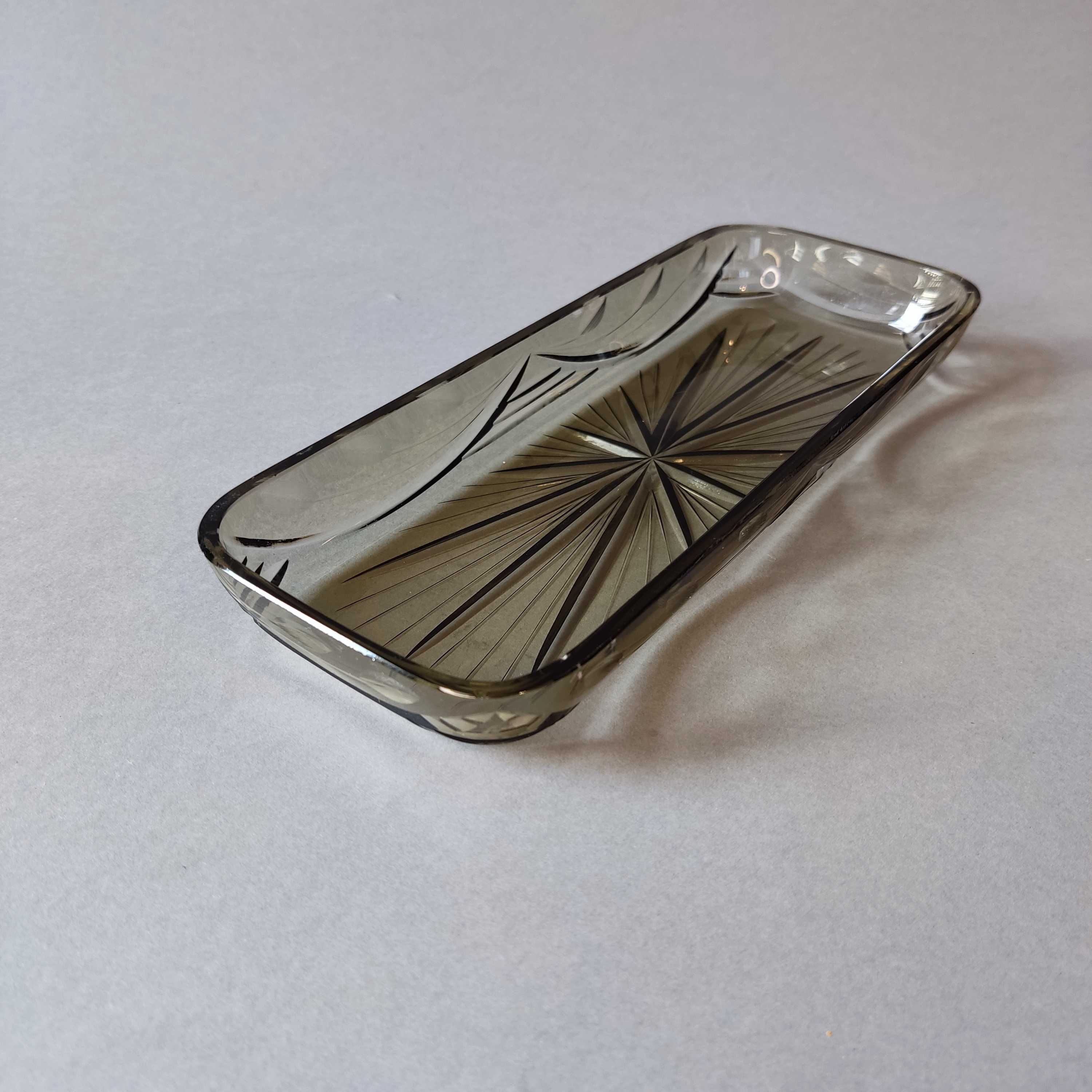 Tacka ze szkła kryształowego dymionego - Art Deco