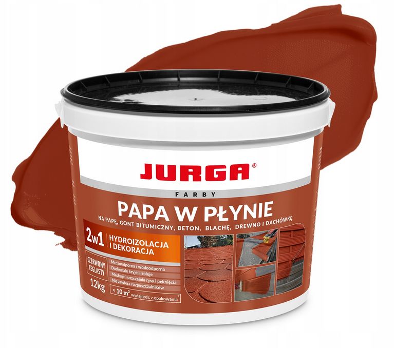 Jurga Papa W Płynie  Wodoodporna Farba Na Dach  Czerwony Ceglasty 12kg