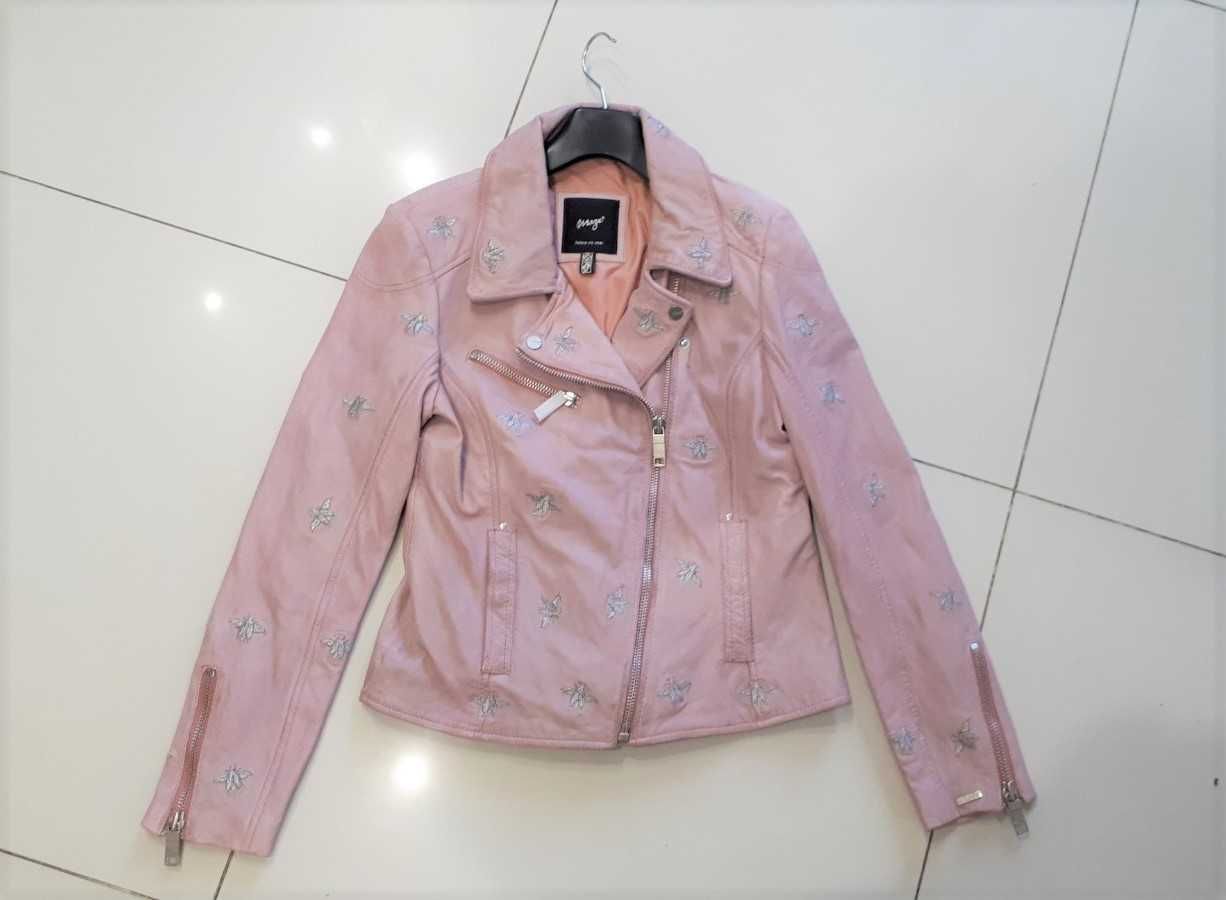 Новая пудровая косуха Maze, Germany 100% кожа розовая куртка вышивка