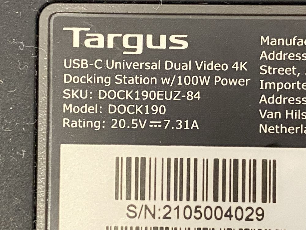 Док-станція Targus DOCK190EUZ USB-C / Thunderbolt 3 без блока живлення