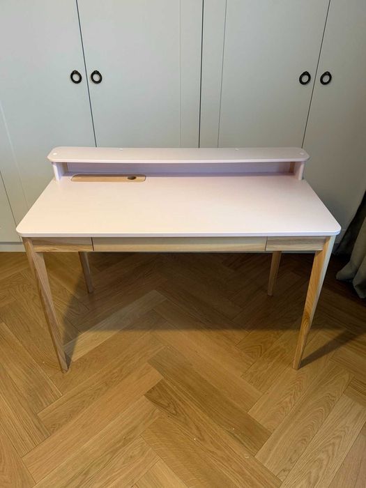 Biurko z szufladą i nadstawką – dąb naturalny / biel - stan IDEALNY