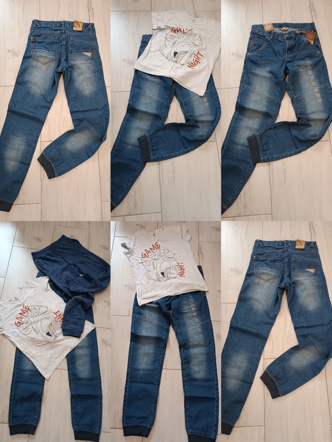 Komplet 3 części 164 cm 158 jeansy dres spodnie ocieplane t-shirt