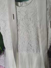 Suknia komunijna koronkowo-tiulowa , piękna,  śmietankowa rozmiar 164