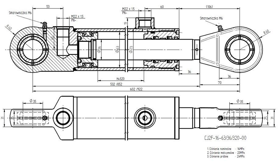 Siłownik hydrauliczny wysuw 320 mm - TUR, pług, chwytak itp - VAT 23