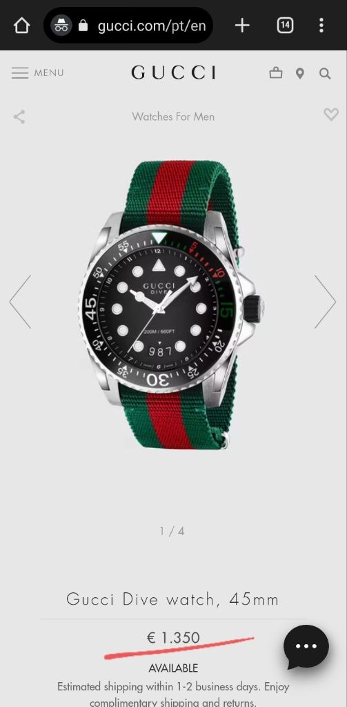 Era 1350eur!! Relógio Suíço Luxo Gucci Dive 45mm homem masculino nylon