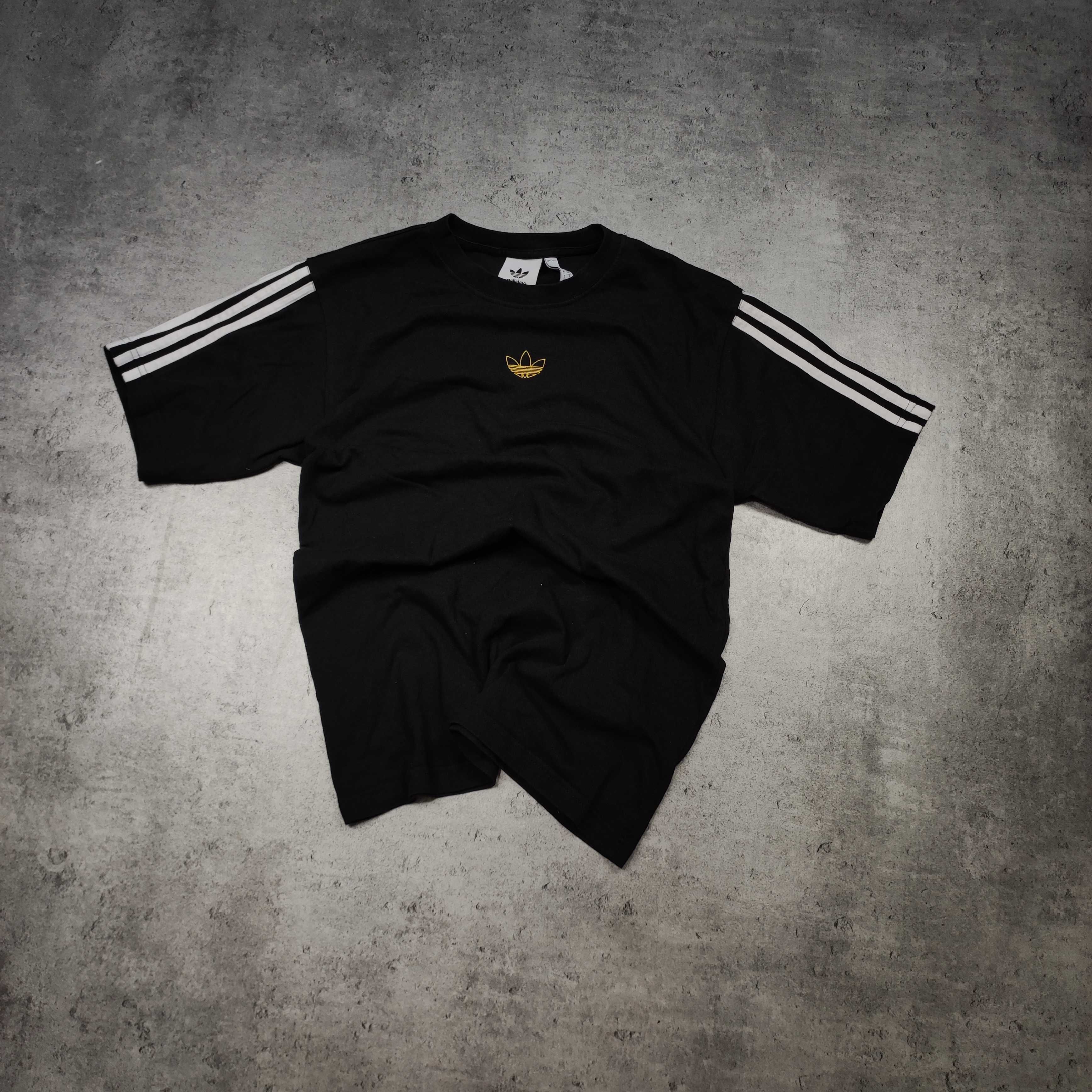 MĘSKA Klasyczna Czarna Koszulka Letnia Bawełna Adidas Center 3 Paski