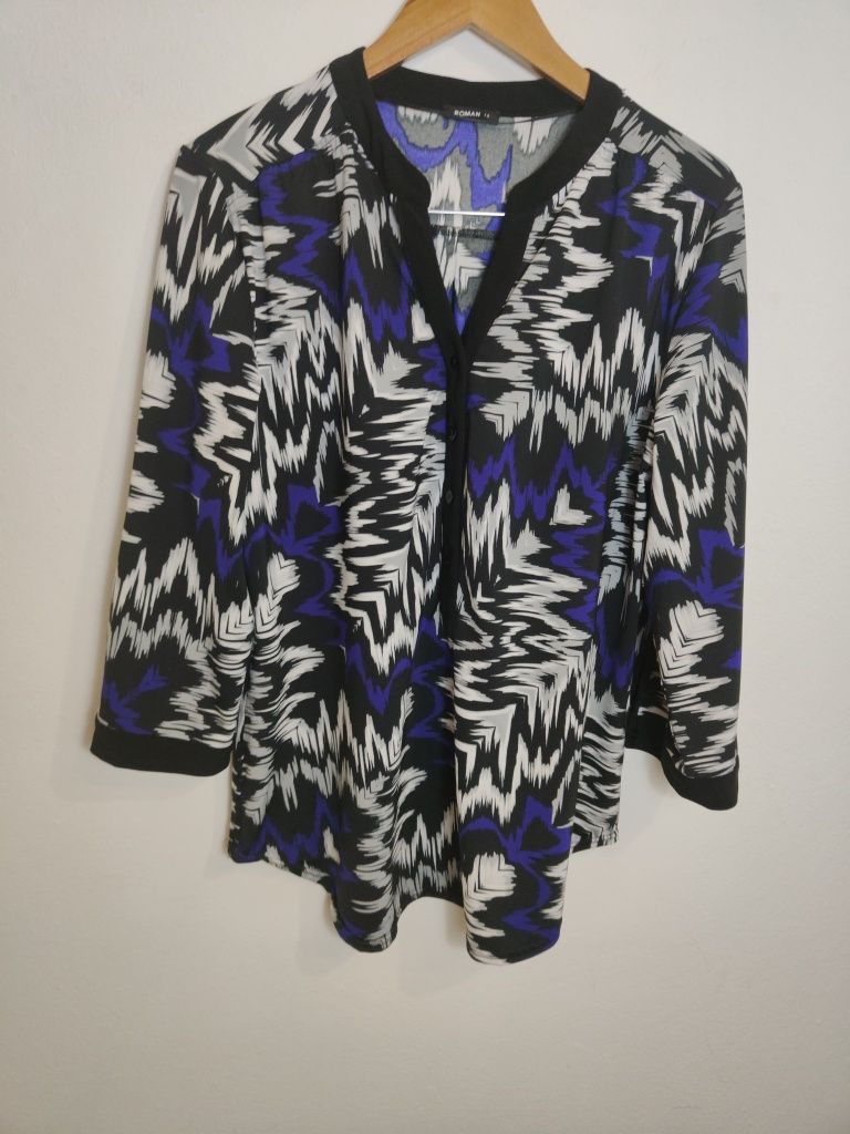 Damska Bluza Wzorzysta Wielobarwna  z Krotkim  Rekawem Roman (XL)