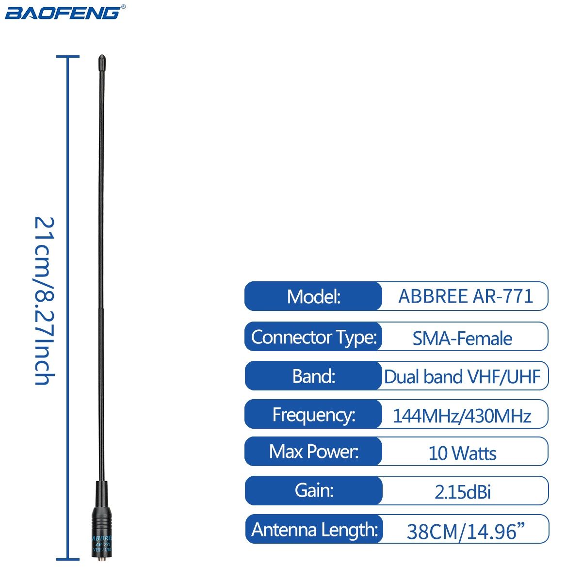 Антена для рации Baofeng VHF/UHF 144 - 430 МГц 10w