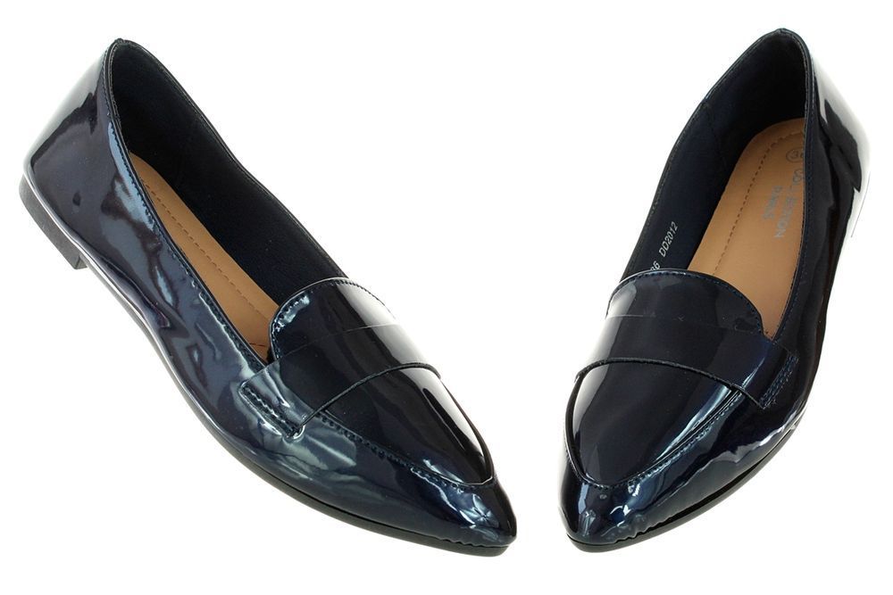 Rozmiar: 38 Baleriny Mokasyny Lakierki Granatowe Buty Damskie 6361