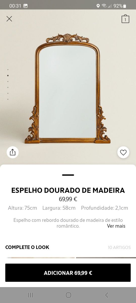 Espelho dourado Zara Home