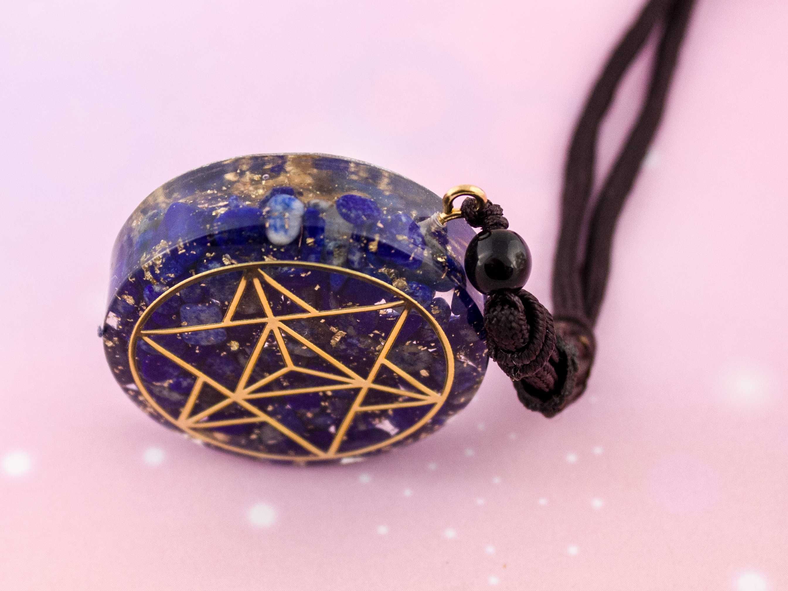 Piękny Naszyjnik Lazuryt Złota Folia Prezent Energia Lapis Lazuli