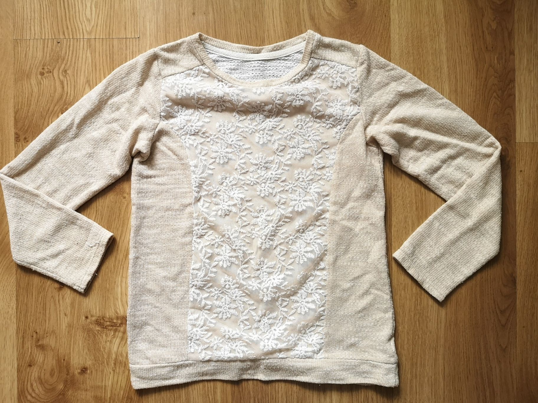 Sweter koronkowy ELEGANCKI beż biały bluza h 140 146 zara dunnes boho