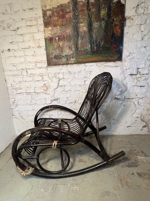 Bambusowy fotel bujany retro vintage