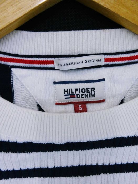 H7 dopasowany sweter damski Tommy Hilfiger elegancki paski prążek S 36