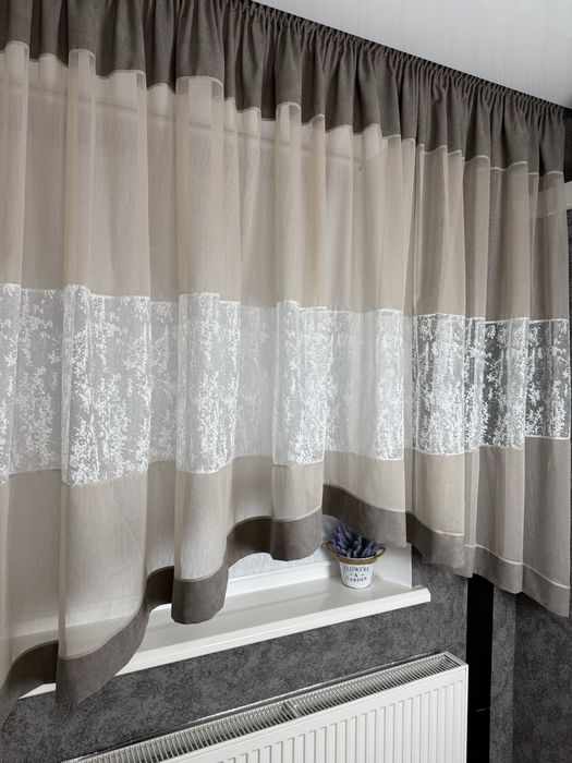 штори на кухню, тюль коротка, арка кухонна