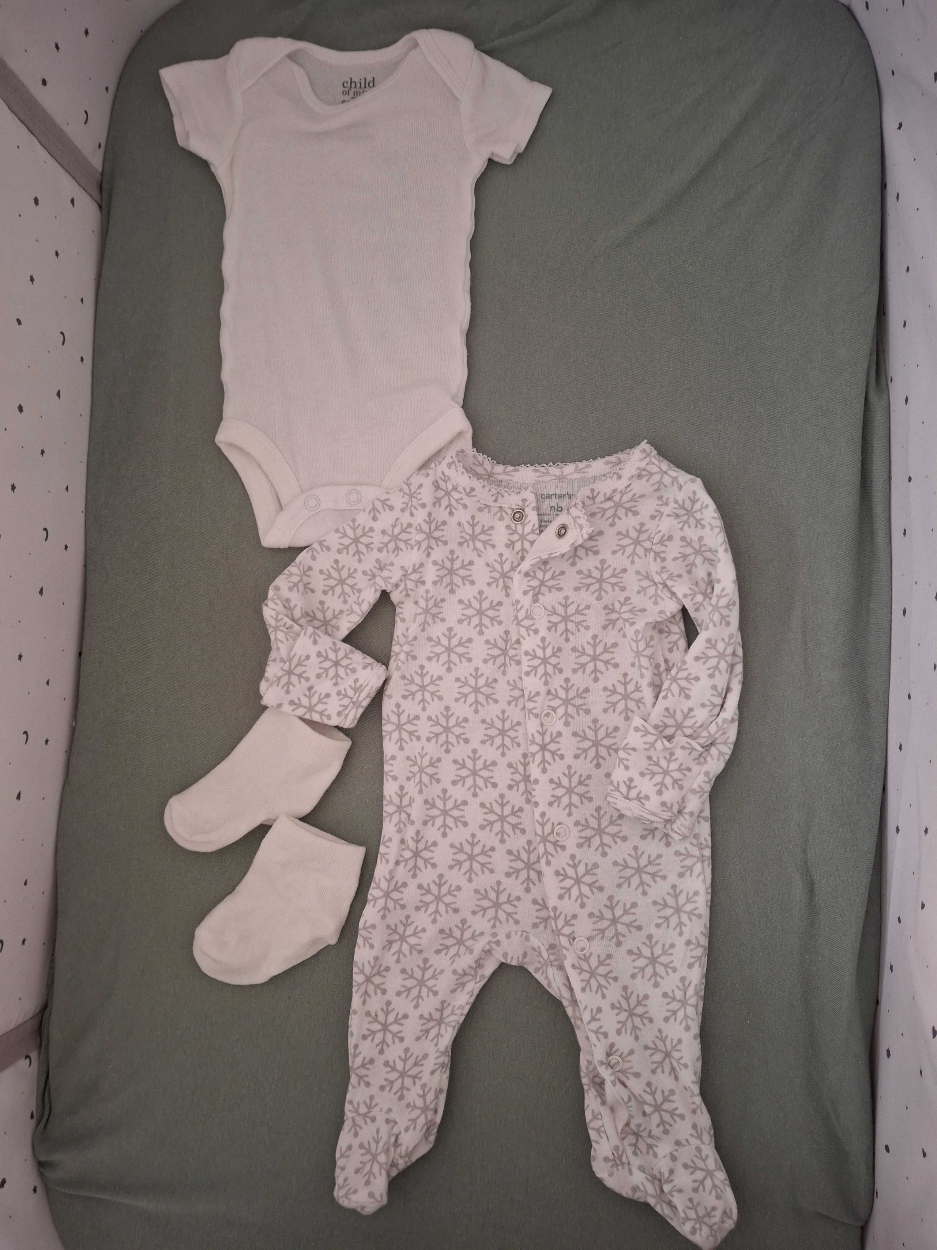 Nowe body carters śpiochy śnieżynki białe minimalizm newborn 50 56