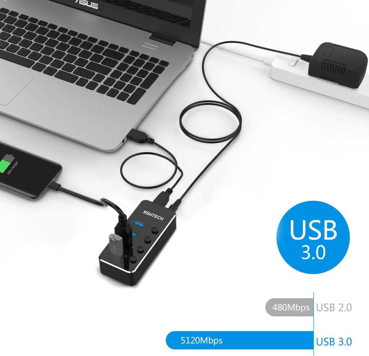 Aktywny koncentrator USB 3.0 z zasilaczem, 3.0, 4x USB, rozdzielacz