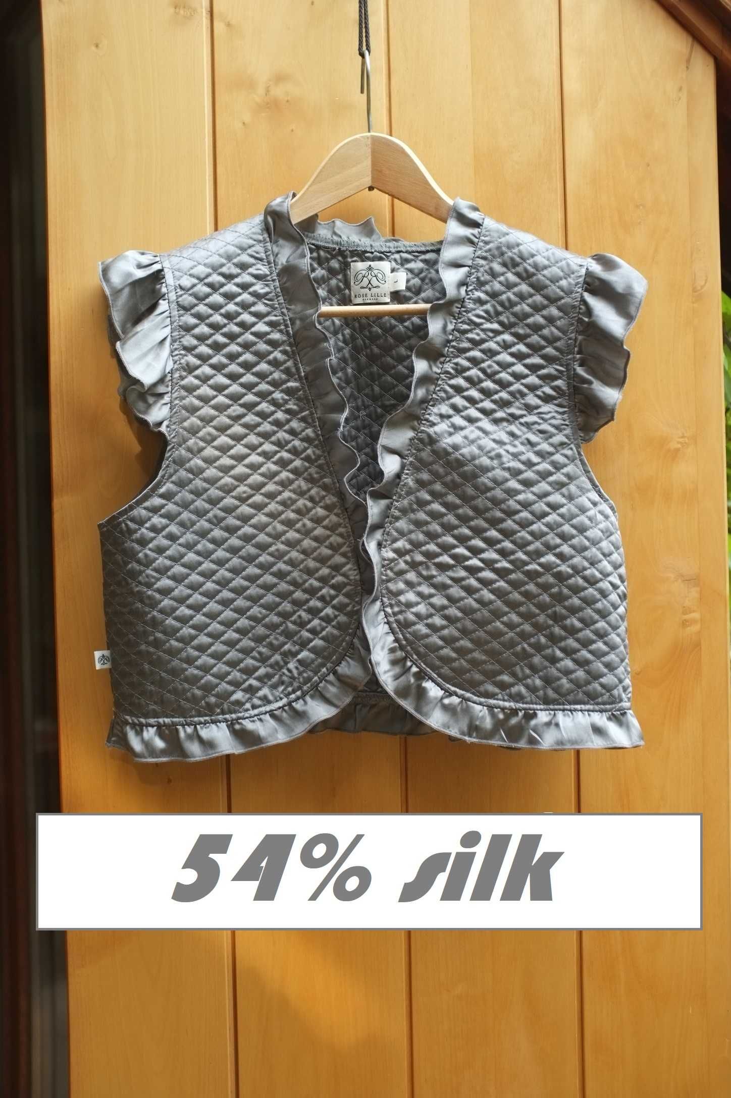 srebrna elegancka wieczorowa pikowana kamizelka jedwabna bolerko 40 L