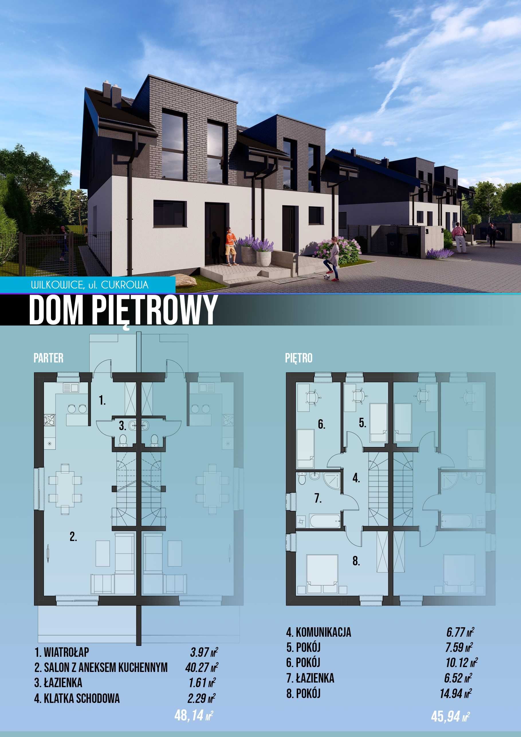 ** Piętrowy dom w Wilkowicach ul Cukrowa 94 m2 * 4-pokoje * PIĘKNY *