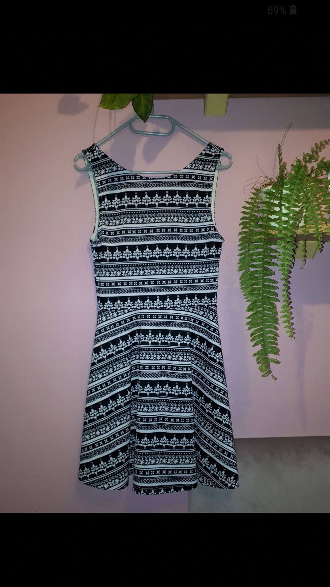 Biało-czarna wzorzysta, letnia sukienka S/M H&M