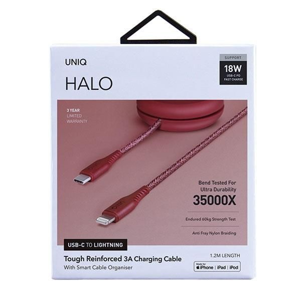 Przewód USB-C/Lightning UNIQ Halo Smart 18W MFI - 1,2m, Czerwony