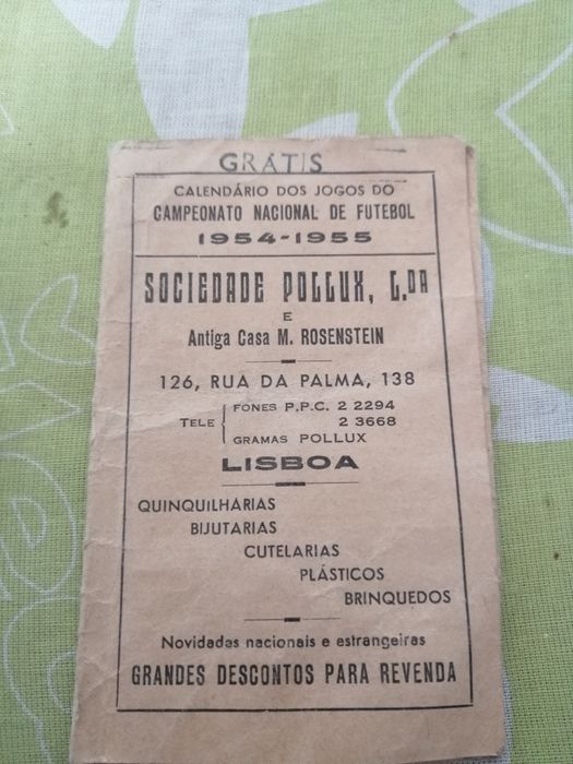 Calendário de jogos campeonato de futebol de 1954 /1955