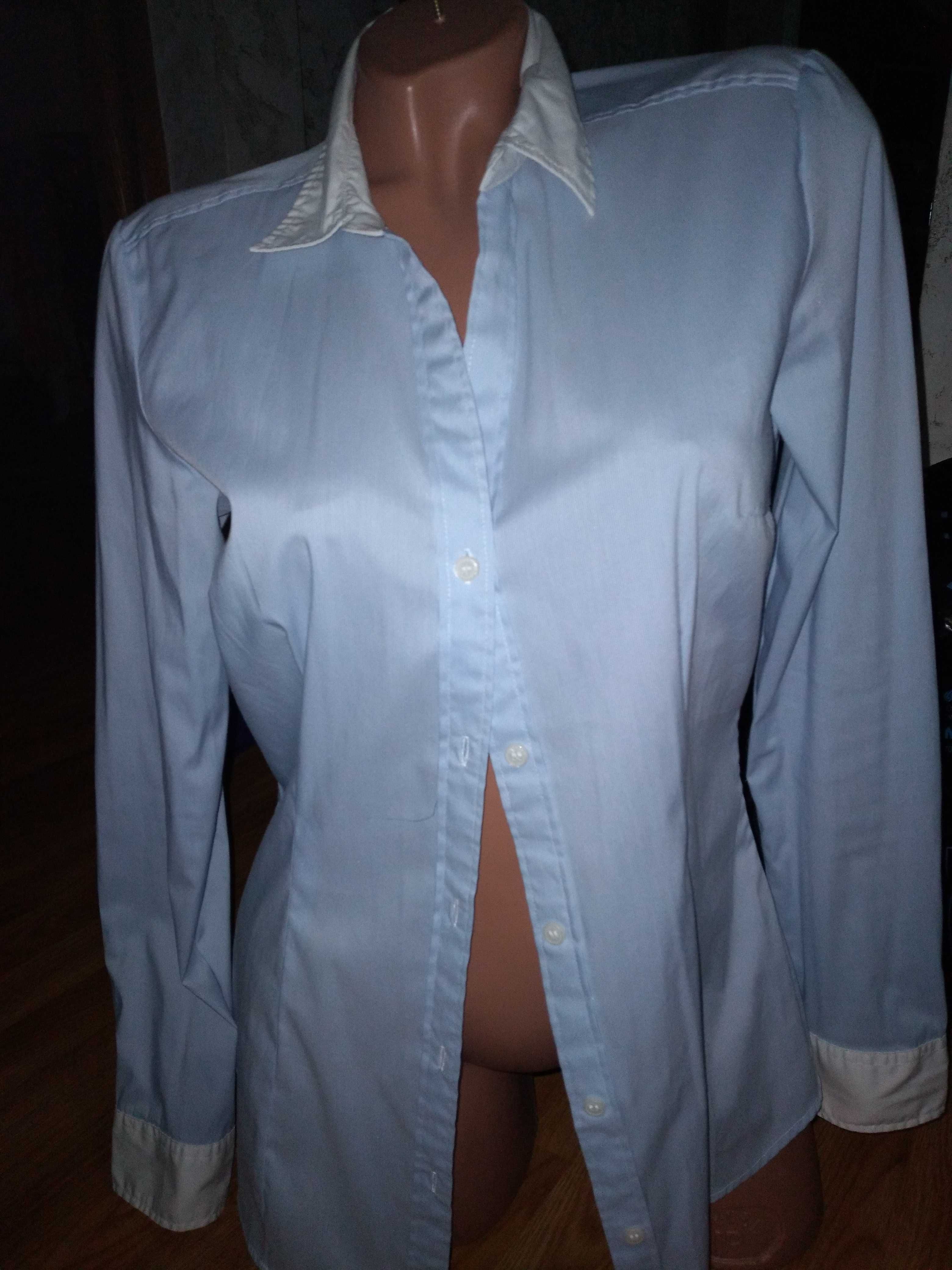 Рубашка блузка голубая в полоску 40р.S М хлопок