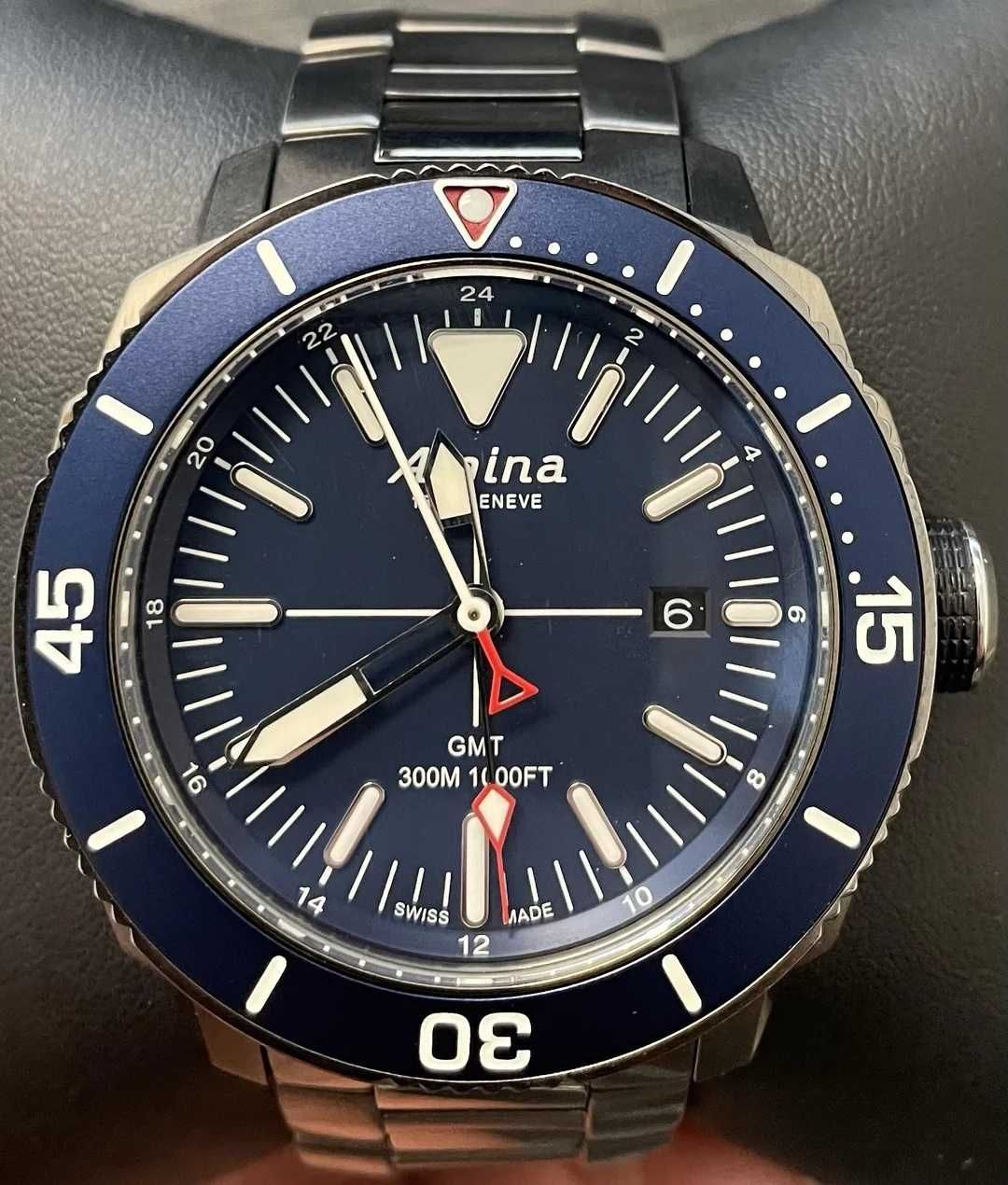 Швейцарские часы Alpina, 300м дайверы, сапфир, GMT, РРЦ €995, годинник