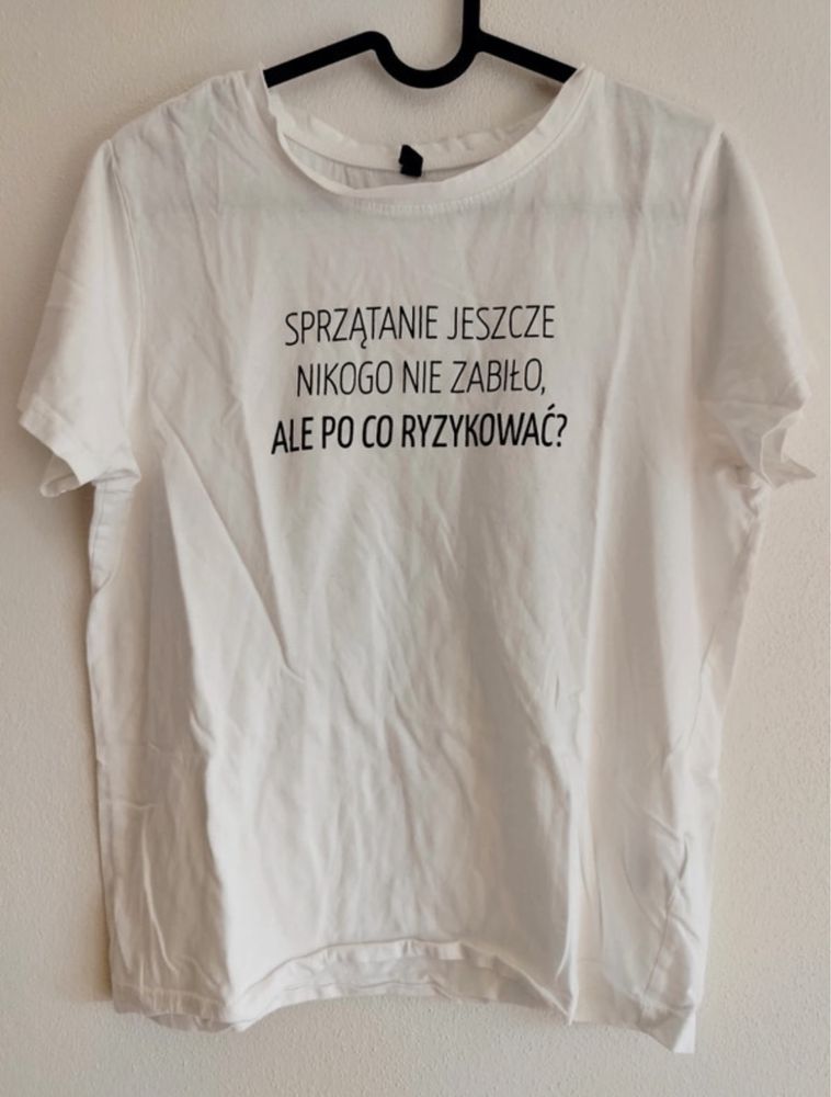 Sinsay damska koszulka bluzka t-shirt z napisami L/40