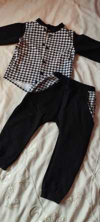 Komplet czarno biały szachownica 92 spodnie bluza rozpinana bawełna