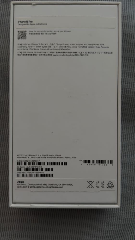 Iphone 15 pro 2sim(bez E-Sim),blue titanium,128gb.