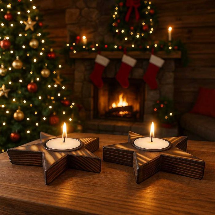 świecznik drewniany gwiazda gwiazdka ręcznie robiony wyjątkowy urok