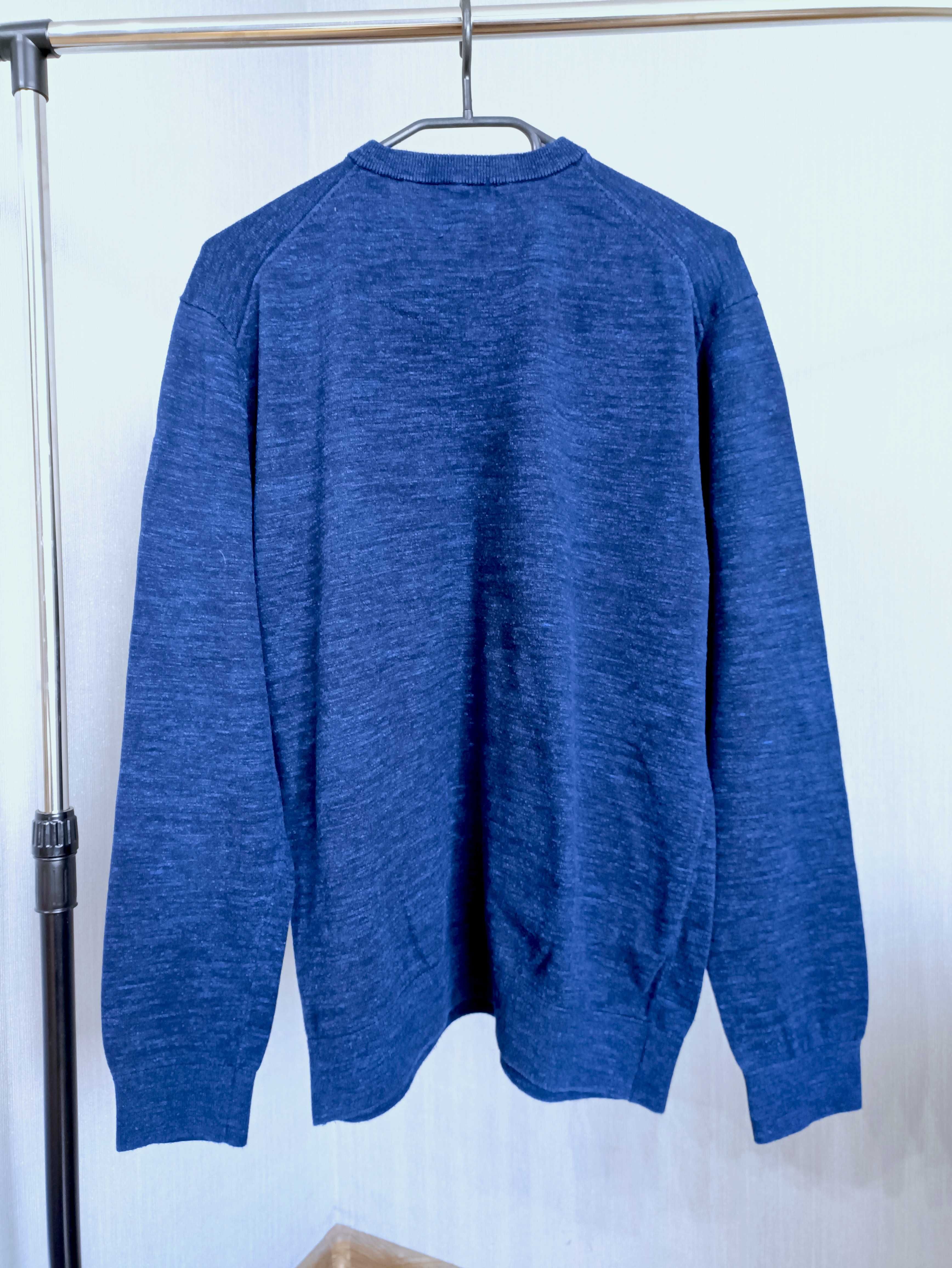 H&M granatowy sweter damski z dekoldem w kształcie V roz. L stan bdb