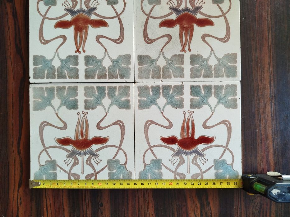 Quadra azulejos (tiles) alemães raros Arte Nova | Art Nouveau
