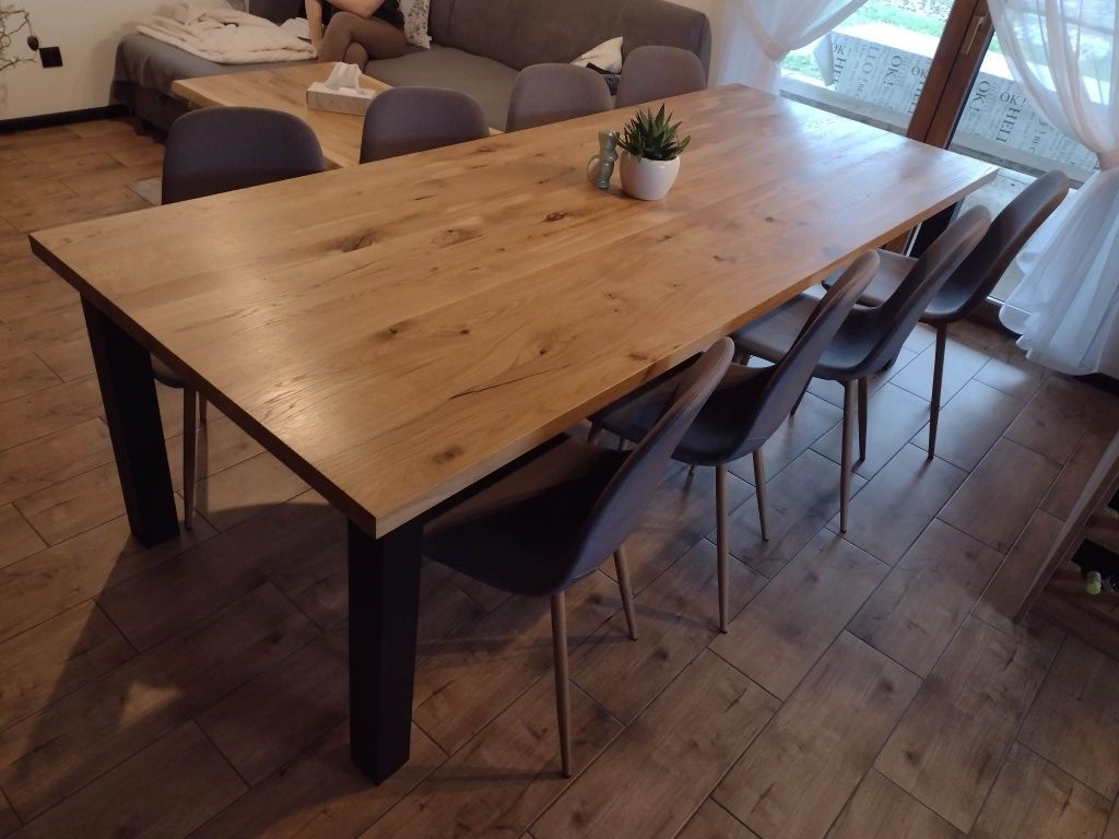 Stół loftowy,  lite drewno dębowe.