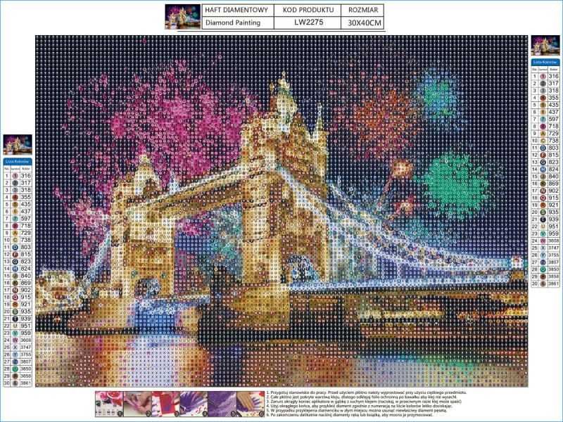 Haft Diamentowy, Obraz, Mozaika Diamentowa MOST TOWER BRIDGE 40x30cm